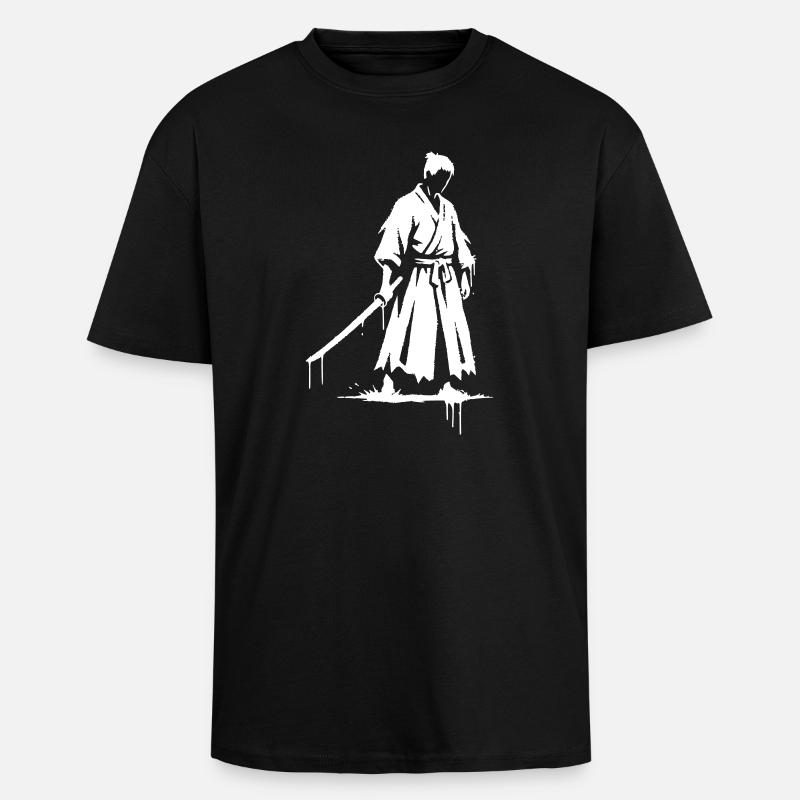Graffiti de guerrier samouraï ronin triste - T-shirt unisexe oversize épais - noir