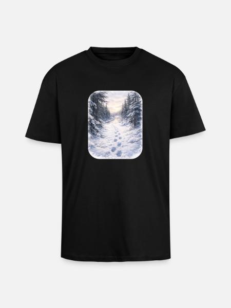 Winter Forest Path Morgenschein - Unisex Oversized Heavyweight T-shirt - black