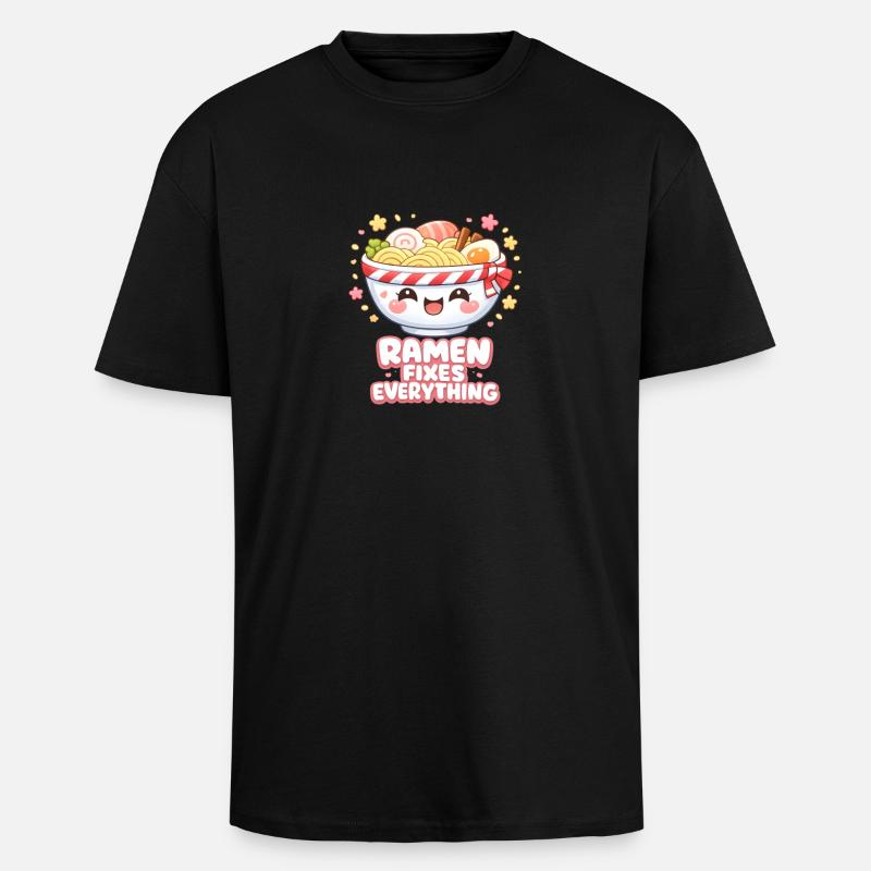 Ramen fixes everything - Oversized Heavyweight Unisex T-Shirt - Schwarz