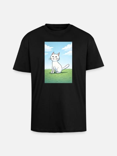 Weiße Katze mit frechen Blick - Oversized Heavyweight Unisex T-Shirt - Schwarz