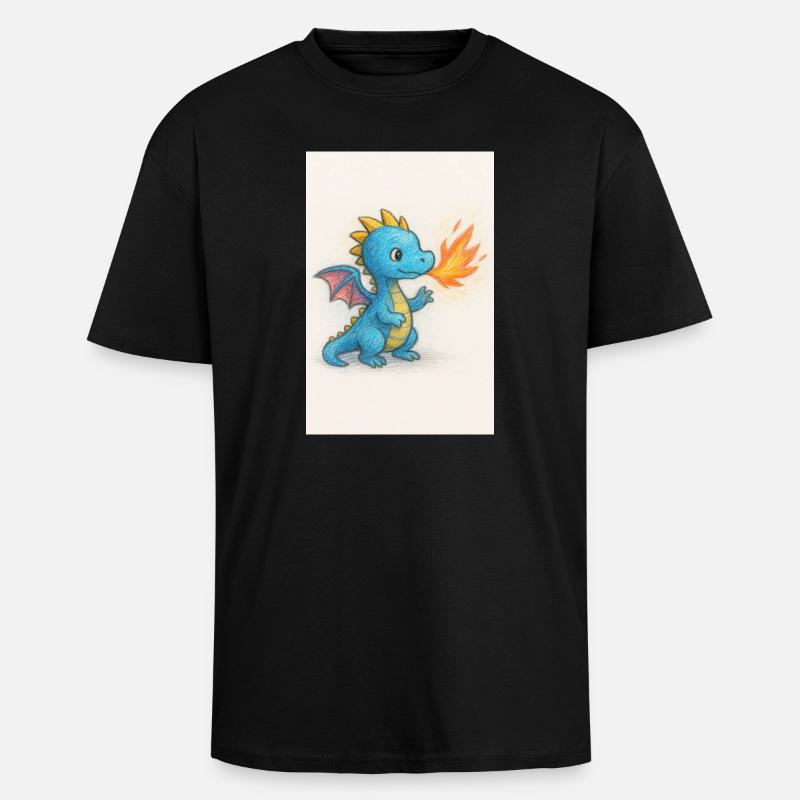 Blauer Drachenfunke Atemfeuer - Oversized Heavyweight Unisex T-Shirt - Schwarz