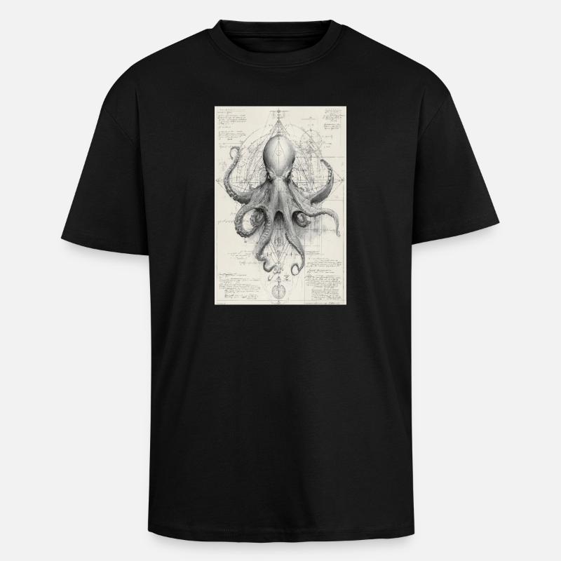 Plan géométrique de pieuvre - T-shirt unisexe oversize épais - noir