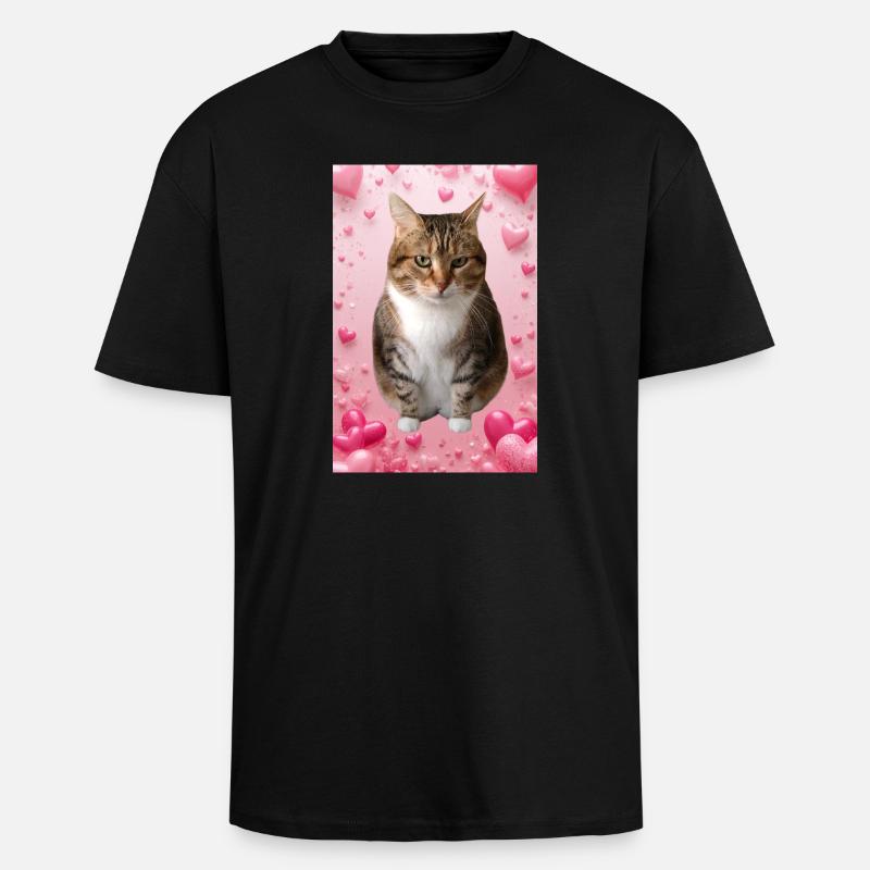 Missty-Katze mit Herzen - Oversized Heavyweight Unisex T-Shirt - Schwarz