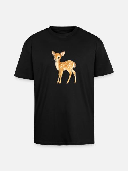 Fawn with heart pattern - Unisex Oversized Heavyweight T-shirt - black