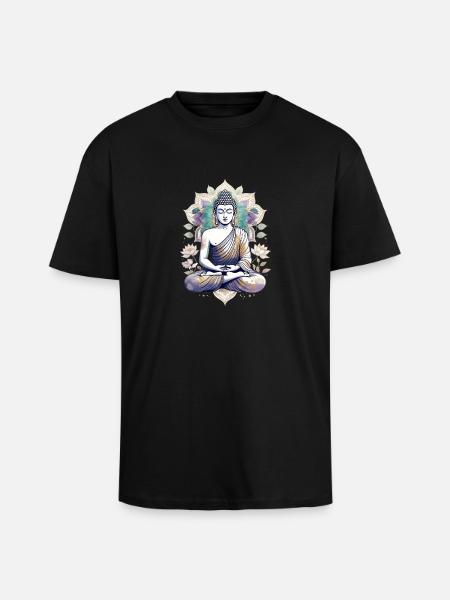 Meditating Buddha Lotus Mandala - Unisex Oversized Heavyweight T-shirt - black
