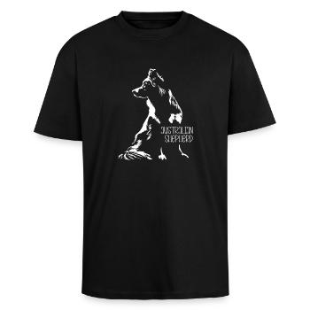 Australian Shepherd Silhouette Aussie Wilsigns - Oversized Heavyweight Unisex T-Shirt - Schwarz - Vorne - Alina (178cm) & Michal (187cm)