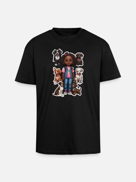 Mädchen mit Hundegruppe Motiv - Oversized Heavyweight Unisex T-Shirt - Schwarz