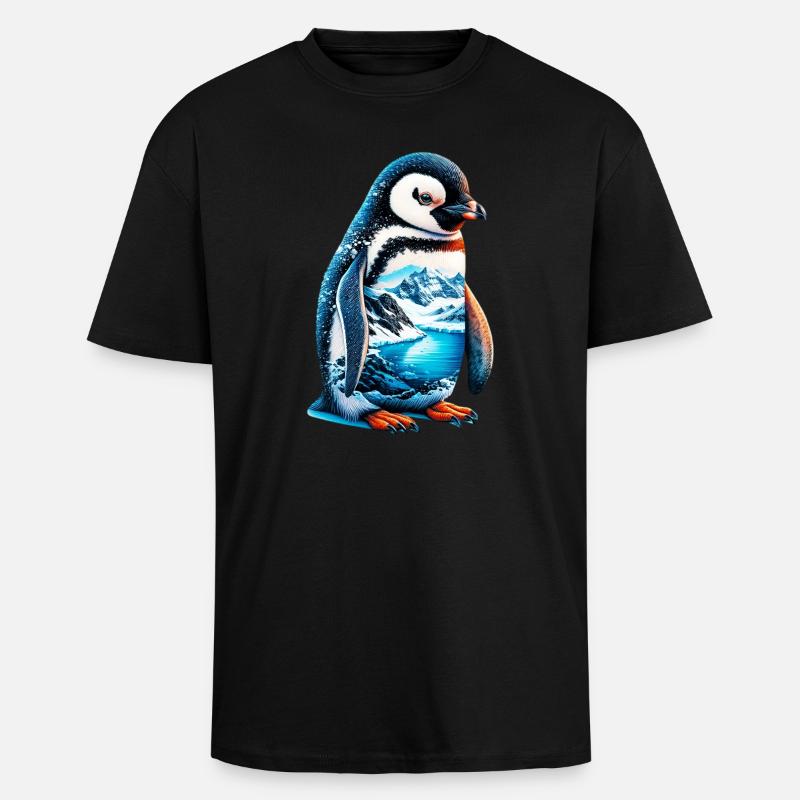 Pinguin - Oversized Heavyweight Unisex T-Shirt - Schwarz