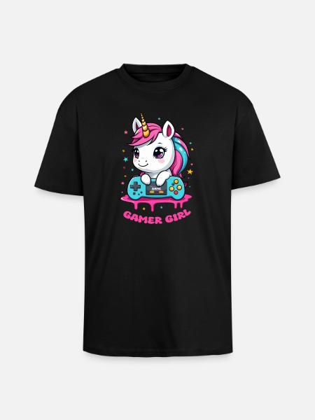 Licorne Gamer Fille - T-shirt unisexe oversize épais - noir