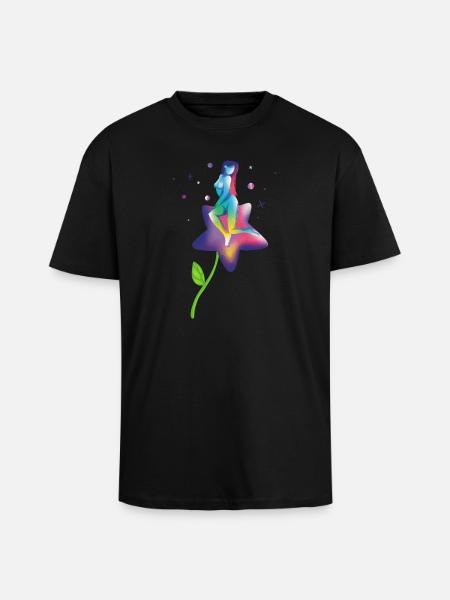 Regenbogenstern-Blüte - Oversized Heavyweight Unisex T-Shirt - Schwarz