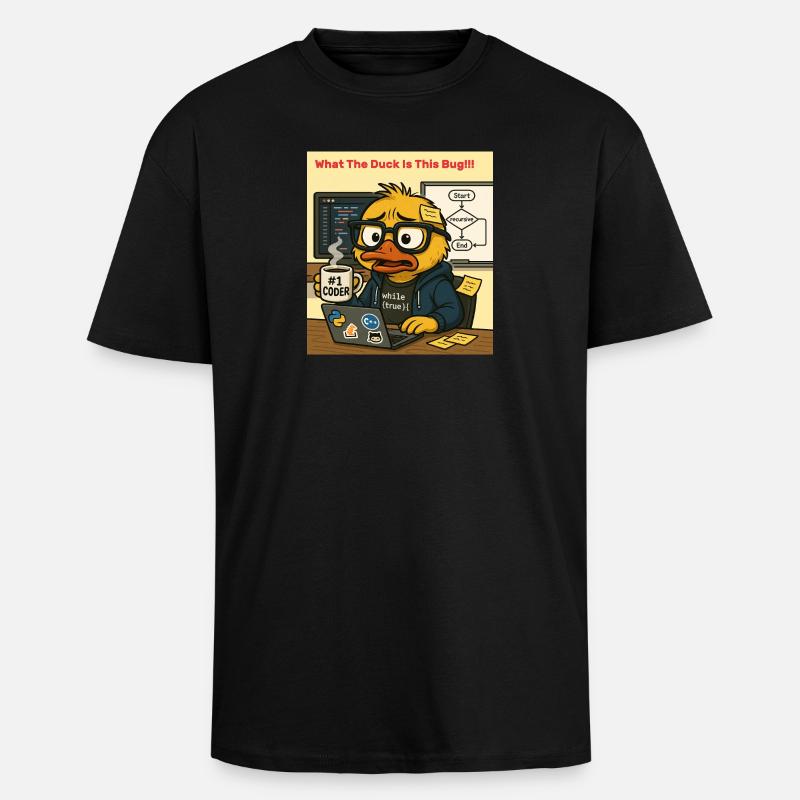 Funny Coding Duck Illustration - Unisex Oversized Heavyweight T-shirt - black