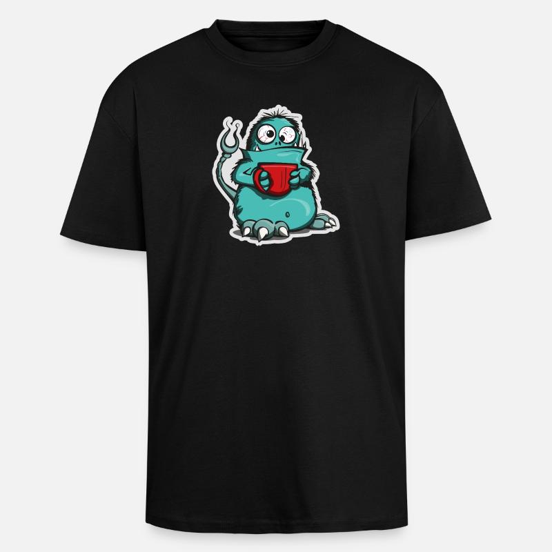 Coffee monster in comic style - Unisex Oversized Heavyweight T-shirt - black