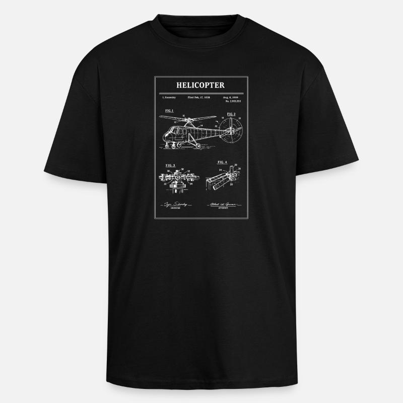 Diagramme du plan de l’hélicoptère - T-shirt unisexe oversize épais - noir