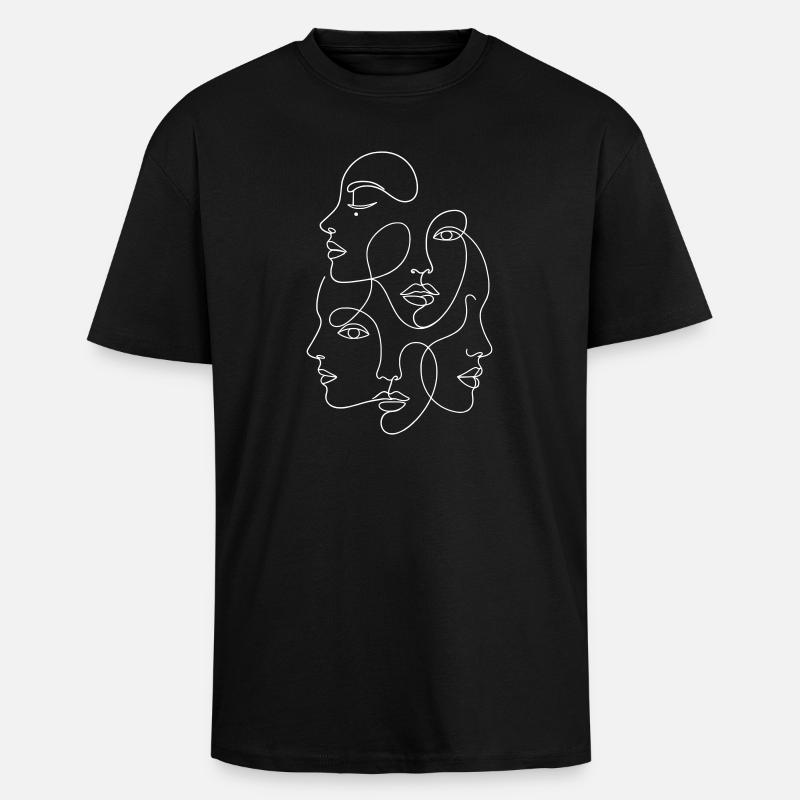 Minimalist One White Line Multi Face - Unisex Oversized Heavyweight T-shirt - black