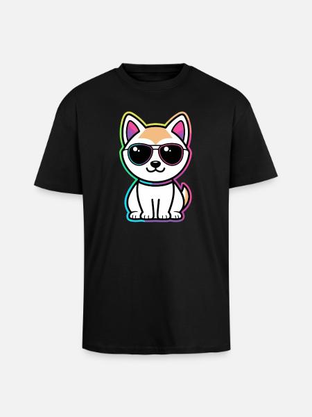 Cat Neon Rainbow Glasses - Unisex Oversized Heavyweight T-shirt - black