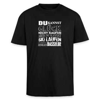 Glück kaufen Ski laufen - Oversized Heavyweight Unisex T-Shirt - Schwarz - Vorne - Alina (178cm) & Michal (187cm)