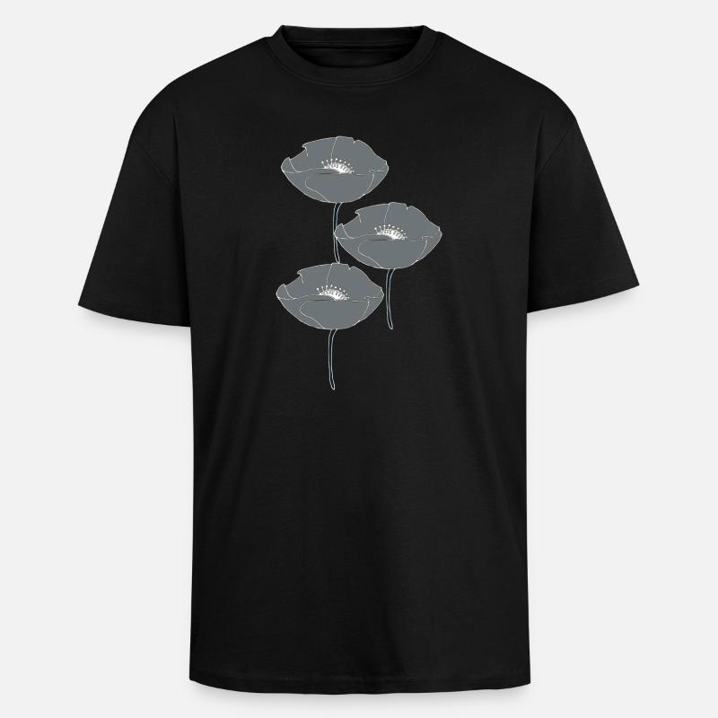 mohnblumen grau - Oversized Heavyweight Unisex T-Shirt - Schwarz