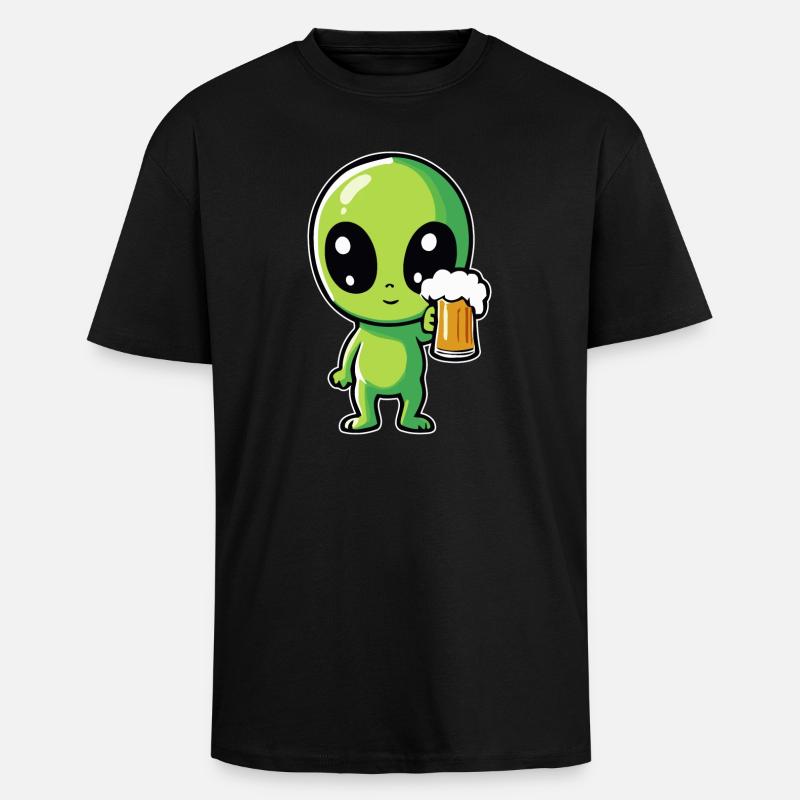 Alien mit Bier - Oversized Heavyweight Unisex T-Shirt - Schwarz