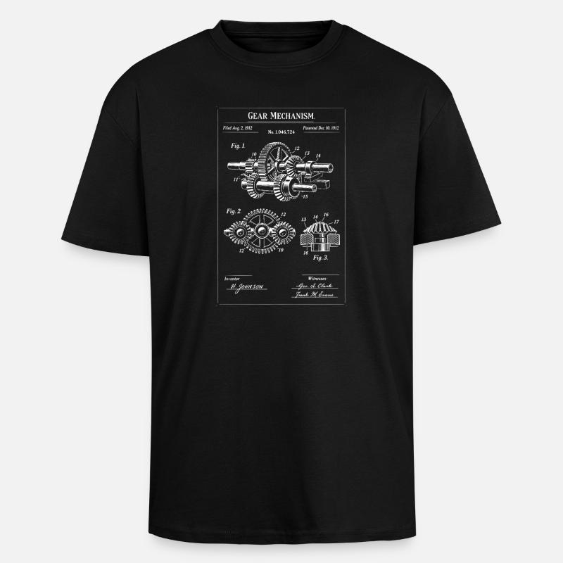 Art de plans de mécanisme d’engrenage - T-shirt unisexe oversize épais - noir