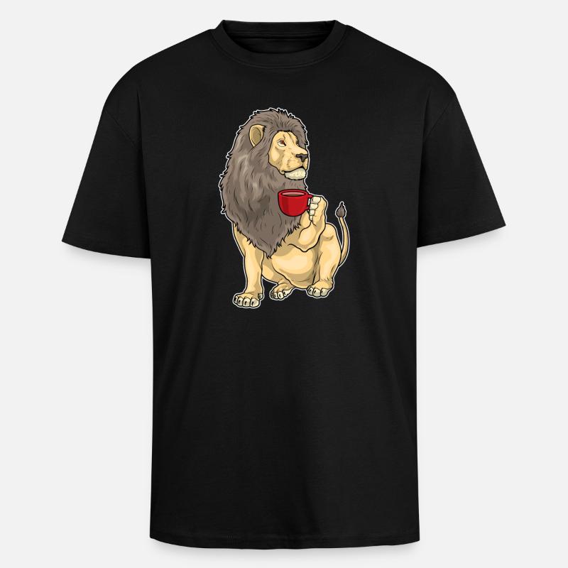 Löwe Kaffee Tasse - Oversized Heavyweight Unisex T-Shirt - Schwarz