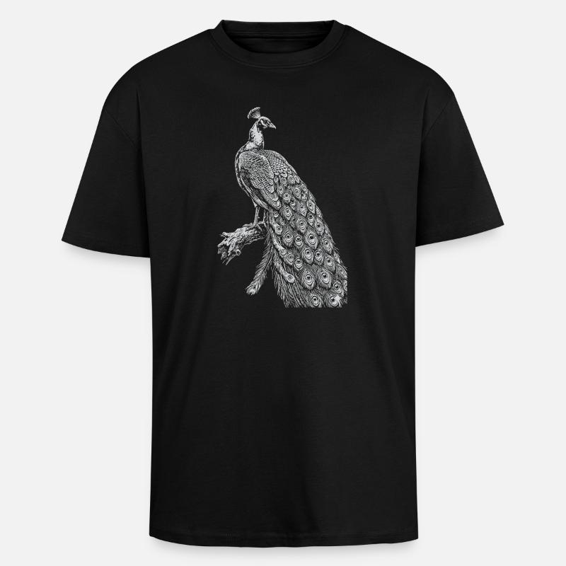 Peacock Lace on Black - Unisex Oversized Heavyweight T-shirt - black