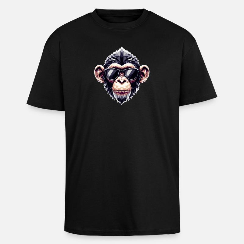 Affe Brille Polygon - Oversized Heavyweight Unisex T-Shirt - Schwarz