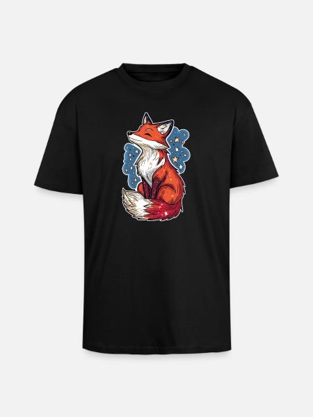 Fox and starry sky - Unisex Oversized Heavyweight T-shirt - black