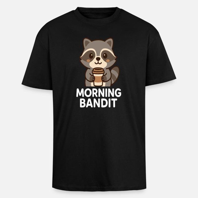 Cuddly raccoon with coffee cup - Unisex Oversized Heavyweight T-shirt - black