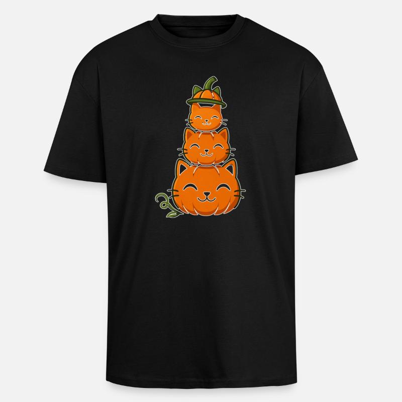 Happy Pumpkin Cat Stack - Unisex Oversized Heavyweight T-shirt - black