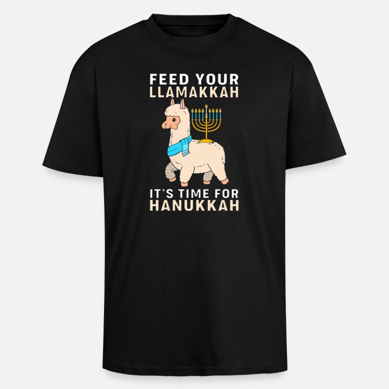 Hanoukka Hanoukka Hanoukka Lama - T-shirt unisexe oversize épais - noir