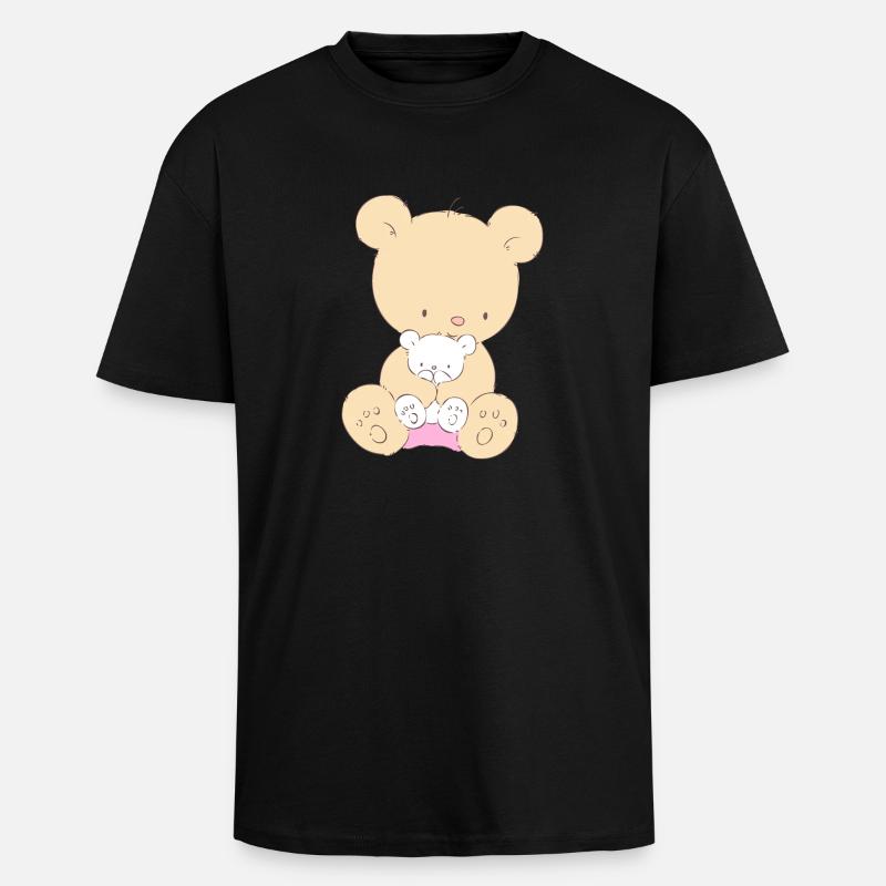 Bear with Teddy Bear - Oversized Heavyweight Unisex T-Shirt - Schwarz