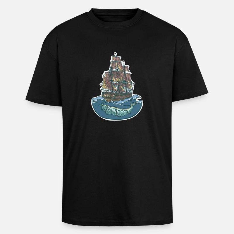 Whale ship - sailing ship - Unisex Oversized Heavyweight T-shirt - black