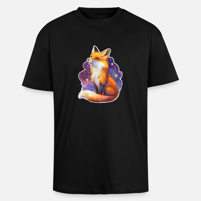 Fuchs und Sternenhimmel - Oversized Heavyweight Unisex T-Shirt - Schwarz