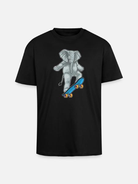 Elephant Skater Skateboard - Unisex Oversized Heavyweight T-shirt - black
