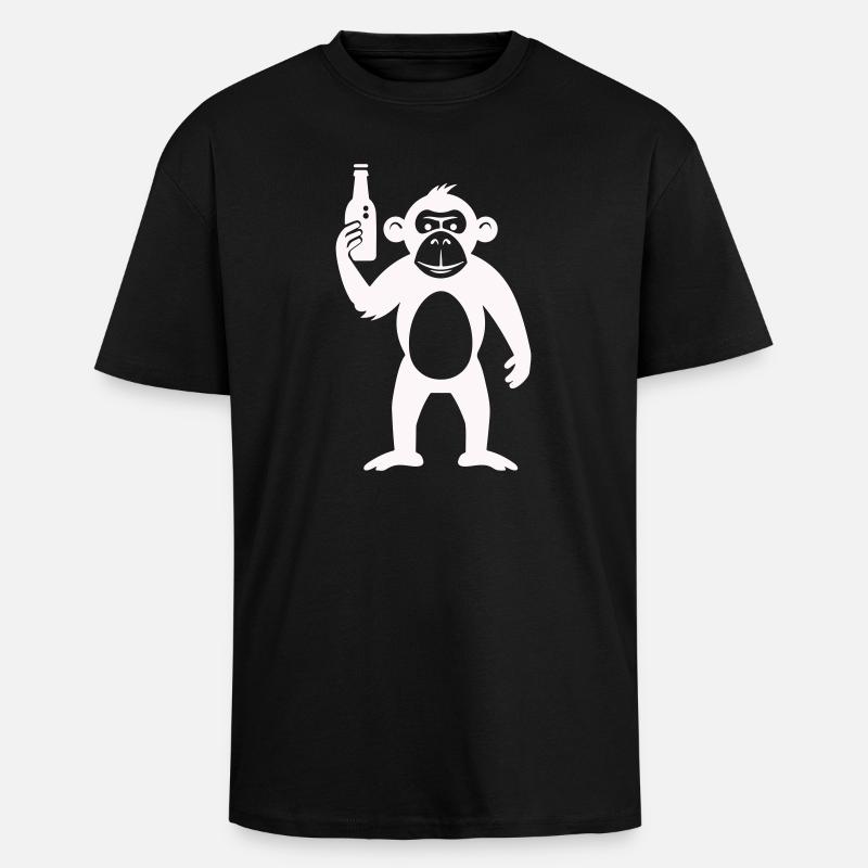 Humorous monkey with bottle - Unisex Oversized Heavyweight T-shirt - black