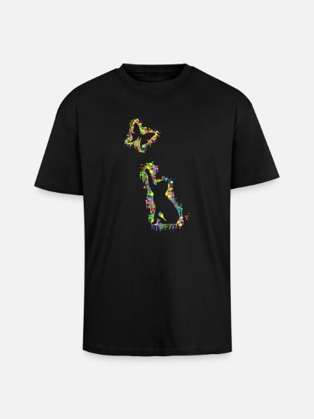 Katze Schmetterling - Oversized Heavyweight Unisex T-Shirt - Schwarz