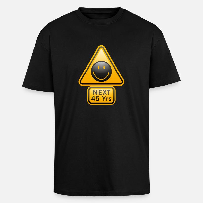 Smiley Shield 'Next 45 years' - Oversized Heavyweight Unisex T-Shirt - Schwarz