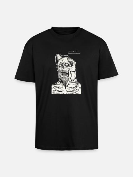 Skull Hoodie Line Drawing - Unisex Oversized Heavyweight T-shirt - black
