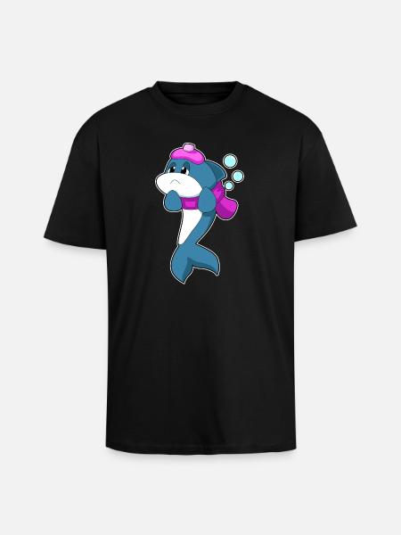 Dolphin Hot Water Bottle - Unisex Oversized Heavyweight T-shirt - black