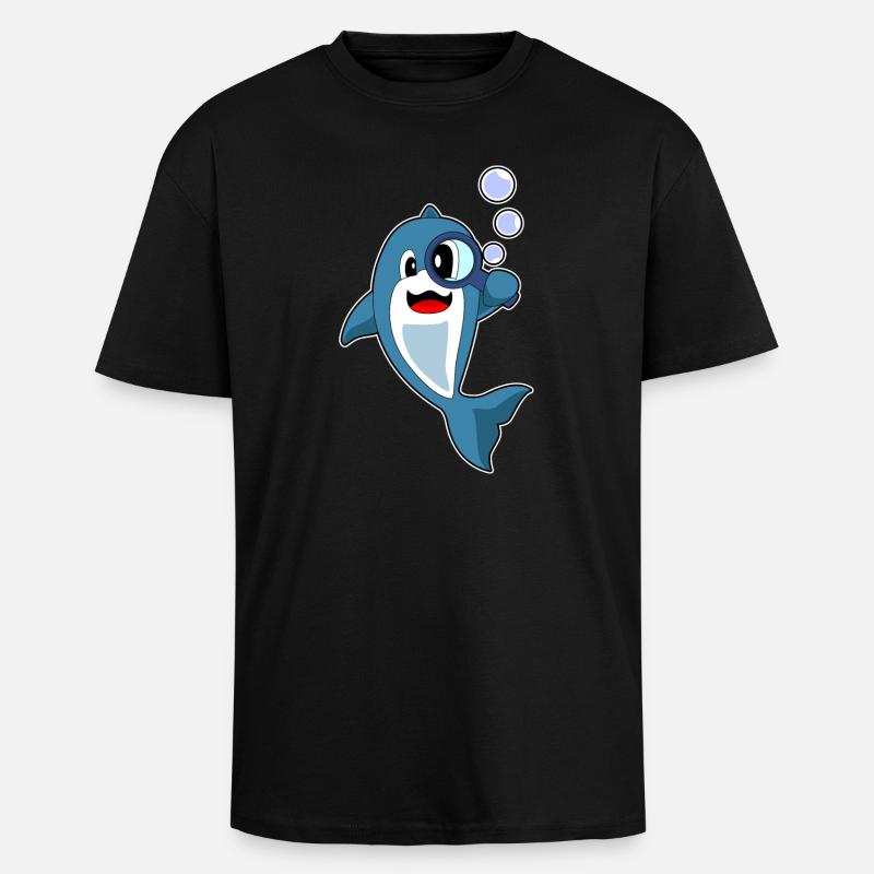 Loupe détective dauphin - T-shirt unisexe oversize épais - noir
