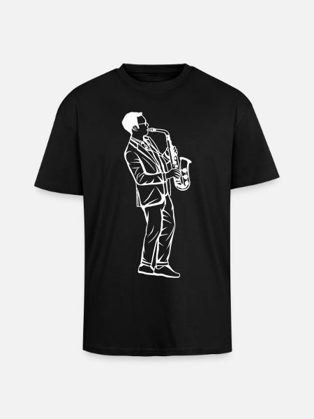 Saxophone Boy Drawing - Unisex Oversized Heavyweight T-shirt - black