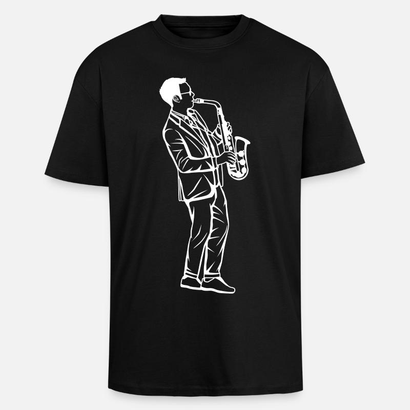 Saxophon Junge Zeichnung - Oversized Heavyweight Unisex T-Shirt - Schwarz