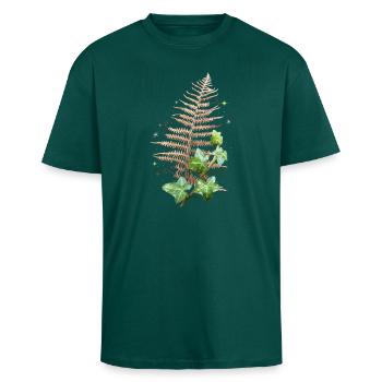 Herbstlicher Farn Efeu – Mixed Media Naturkunst - Oversized Heavyweight Unisex T-Shirt - hunter Green - Vorne - Alina (178cm) & Michal (187cm)