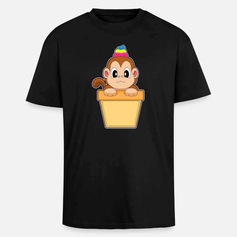 Affe Eisbecher - Oversized Heavyweight Unisex T-Shirt - Schwarz