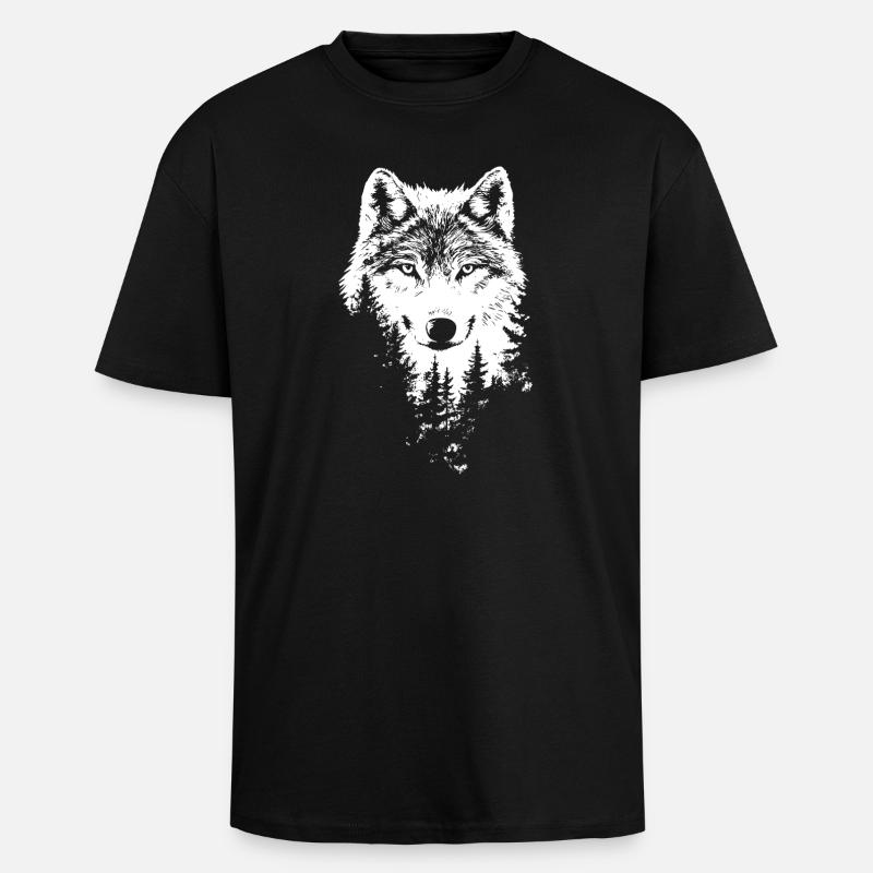 Wolf Gesicht Wald Silhouette - Oversized Heavyweight Unisex T-Shirt - Schwarz
