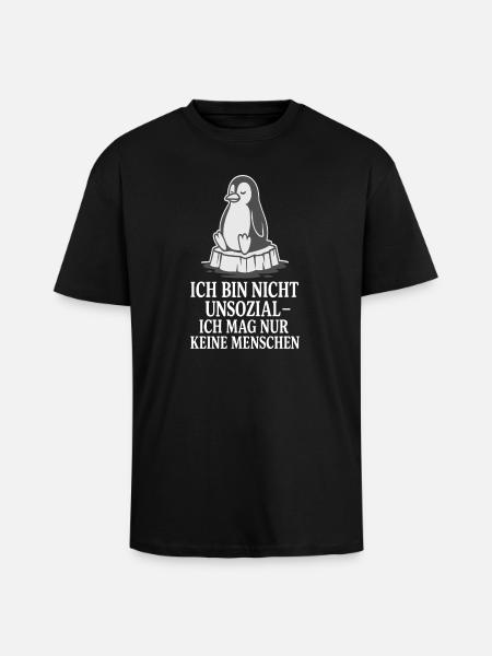 Pinguin auf Eis mit Spruch - Unisex Oversized Heavyweight T-shirt - black