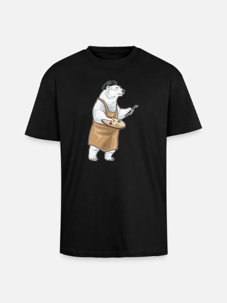 Polar Bear Painter Brush Painting - Unisex Oversized Heavyweight T-shirt - black