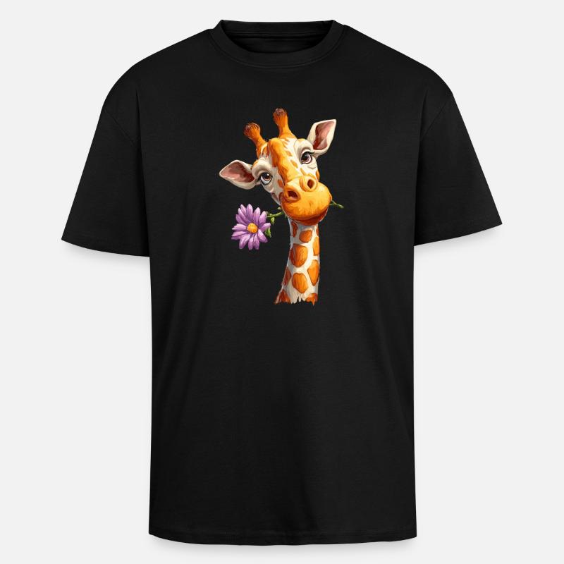 Giraffe mit Blume - Oversized Heavyweight Unisex T-Shirt - Schwarz