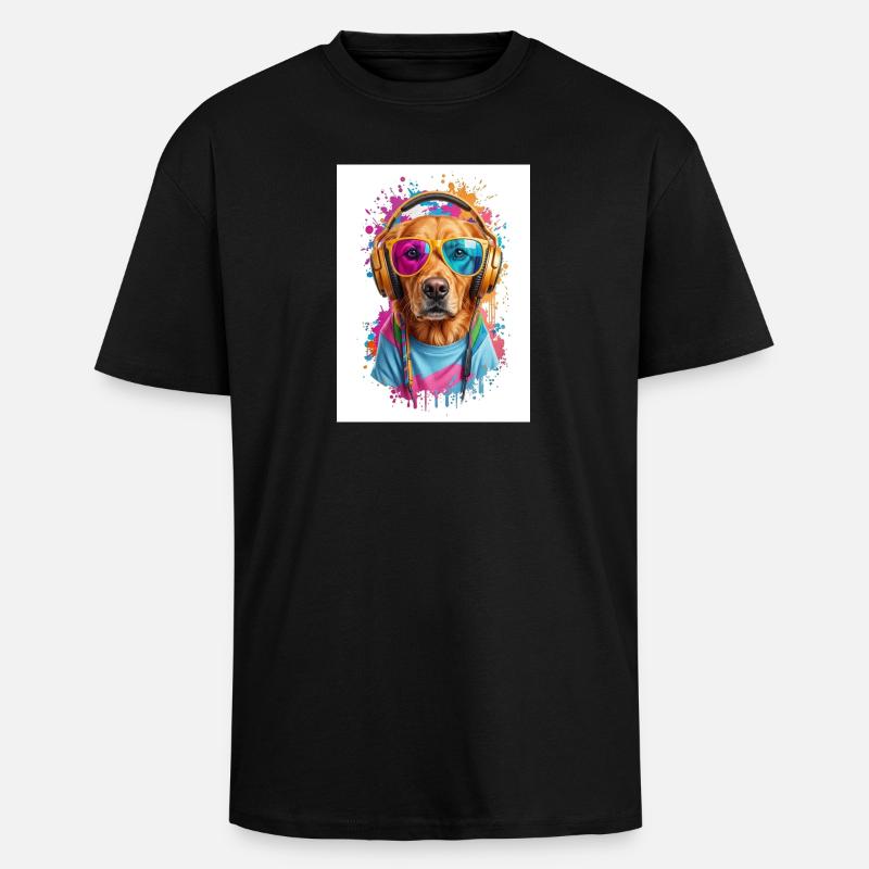 Bunter Hund mit Kopfhörern - Oversized Heavyweight Unisex T-Shirt - Schwarz