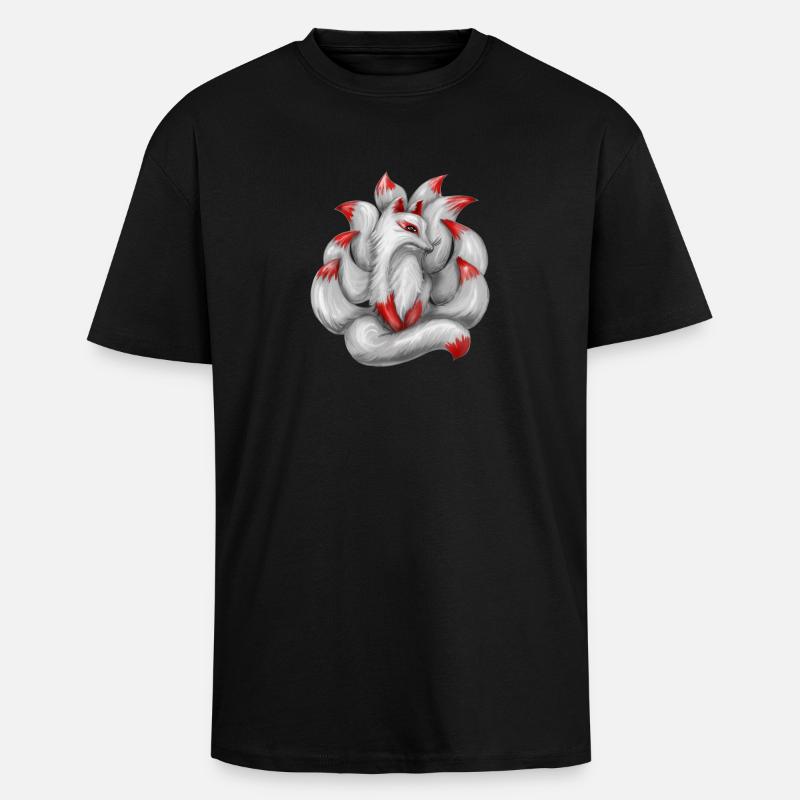 Nine-tailed fox Japanese fox - Unisex Oversized Heavyweight T-shirt - black